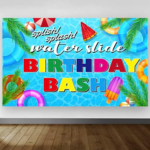 Víz Dia Birthday Bash Fél Hátteret Splish Splash Medence Háttér Banner Fotó Fél Torta Táblázat Fali Dekoráció, 71 x 49