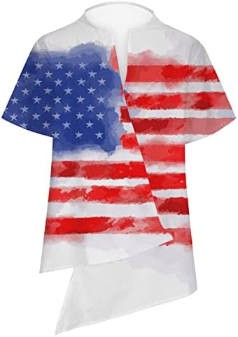 Hazafias Pólók Női USA Zászló, Póló Szabálytalan Hem V Nyakú Rövid Ujjú Blúzok Csillagok Csíkos Tie-Dye Alkalmi Ing