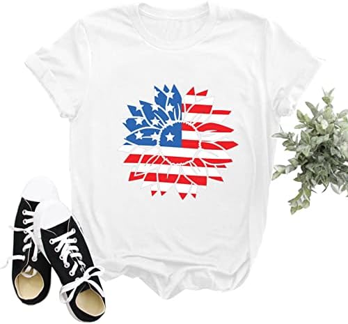 Július 4-Ingek, Női Amerikai Zászlós póló, Alkalmi, Nyári Felsők, Rövid Ujjú Póló Hazafias Kényelmes, Laza, Trendi Blúz
