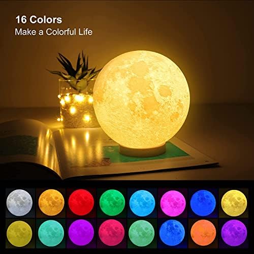 FLRYBRG 7.1 inch, Elforgatható Hold Lámpa 16 színű LED-es Éjszakai Fény, a 3D Nyomtatás Hold Fény Állvány & Távoli/Touch