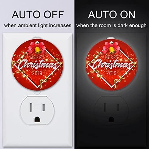 2 Csomag Plug-in Éjjeli LED-es Éjszakai Fény, Boldog Karácsonyt, s Boldog Új Évet 2019 Piros Háttér Alkonyat-hogy-Hajnal