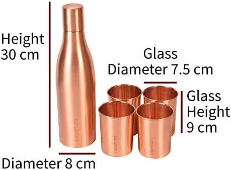 CopperSutra Tiszta Réz Üveg Vizet A Készlet 4 Réz Forgatagban / Poharakból isszák 1050 ML CX0905