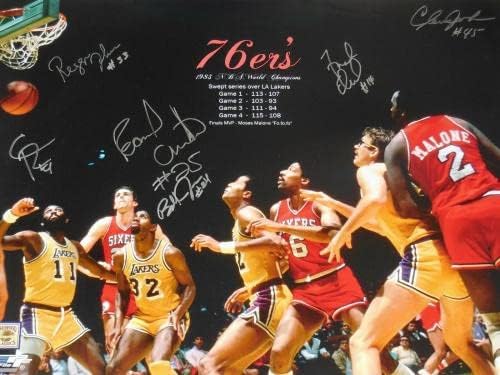 1983 PHILADELPHIA 76 ' ers DEDIKÁLT 16x20 FOTÓ (6 ALÁÍRÁSOK) - LEVÉL HOLOGRAM! - Dedikált NBA-Fotók