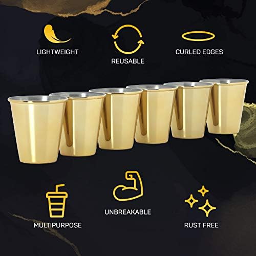 Készlet 6 - Arany feles pohár - 70 ml - Rozsdamentes Acél feles pohár A Vőfélyek - Király Egyedi Fém feles pohár - Shot Szemüveg