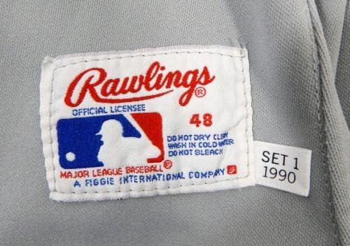 1990-ben a Kaliforniai Angyalok Mike Bilincset 48 Játékban Használt Szürke Jersey 48 DP22356 - Játék Használt MLB Mezek