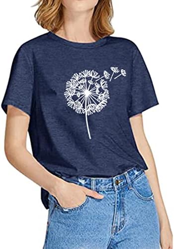 Sunidol Női Nyári virágmintás Pitypang Grafikus T-Shirt-Sleeve Alkalmi Puha anyák Napja Blúzok, Felsők