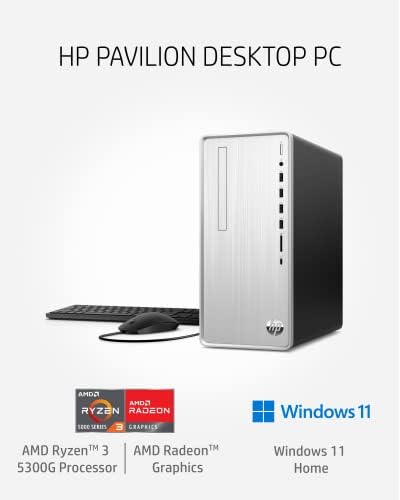 HP Pavilion Asztali PC AMD Ryzen 3 5300G, 4 GB RAM, 256 GB-os SSD, Windows 11 Otthon, Wi-Fi 5 & Bluetooth, 9 USB Portok,