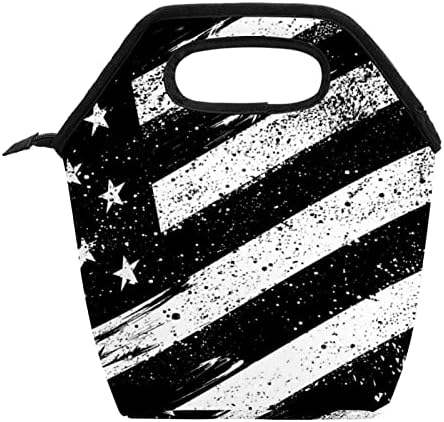 GUEROTKR Ebéd Bag Nők,uzsonnás Doboz, Férfi,Női uzsonnás Doboz,Retro Fekete-Fehér Amerikai Zászló mintás