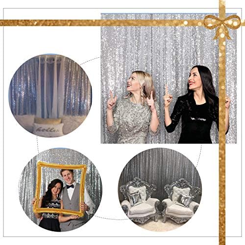 Juya Örömére 8ft x 8ft Ezüstös Sequin Fotózás Hátteret Függöny Esküvő Party Dekoráció Fesztivál Ünnepség