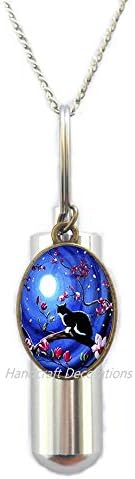 Kék Hold, Hamvasztás URNA Nyaklánc Galaxy Art Glass Cabochon Állat Nők Ékszerek，Teljes Kék Hold, A Macska Kézzel készített