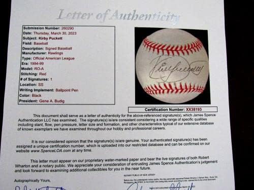 Kirby Puckett Wsc Minnesota Twins Hof Aláírt Auto Vintage Oal Baseball Szövetség Loa 2 - Dedikált Baseball