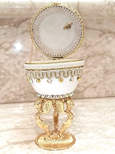 Tökéletes Keresztény Esküvő gyűrűhordozó Doboz Fabergé tojás, 24 karátos ARANY Angyal Ékszeres doboz, Természetes, KÉZZEL