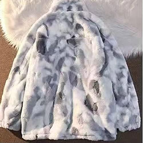 Polár Kabát, a Nők Tini Lányok Aranyos Plüss Nyakkendő Festék Gradiens Téli Kabátok Outwear húzd Fel Szőrös Pulóver Zsebbel