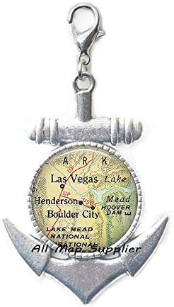 AllMapsupplier Divat Horgony Cipzár Húzza Las Vegas térkép Homár Kapcsos Charm,Las Vegas térkép Horgony Cipzár Húzza,Las