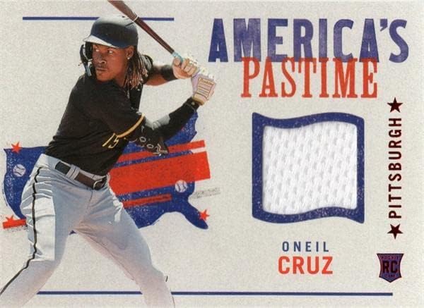 Oneil Cruz játékos kopott jersey-i javítás baseball kártya (Pittsburgh Pirates) 2022 Panini Krónikák Americas Időtöltés Újonc