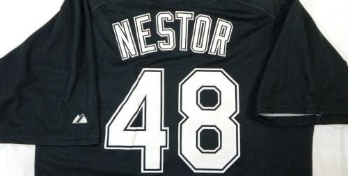 Miami Marlins Scott Nestor 48 Játékban Használt Fekete Jersey DP13728 - Játék Használt MLB Mezek