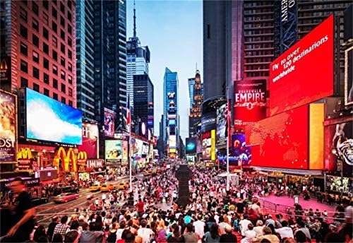 Laeacco 10x8ft New York-i Broadway éj-tájképet Vinil Fotózás Háttér Nyüzsgő Utcán Zsúfolt Emberek, Hatalmas Reklám Testület