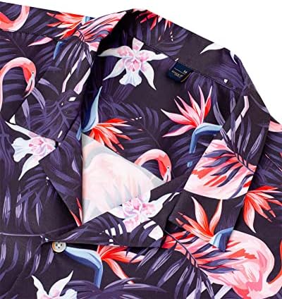 J. Ver Férfi Flamingo Hawaii Virágos Ing, Rövid Ujjú Ing, Trópusi Alkalmi Gomb Le Póló, Beach Holiday Maximum